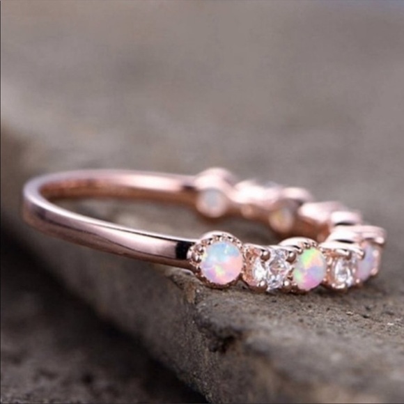 New Women’s Rose Gold Plated Opal Band Ring - Picture 4 of 5